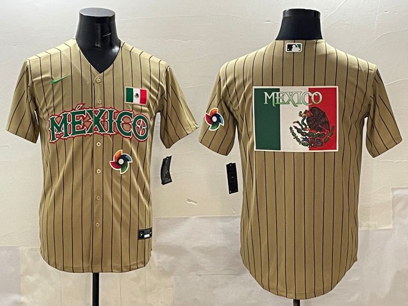 Men Mexico Blank Brown Stripe Joint Name 2025 Nike MLB Jersey style 12